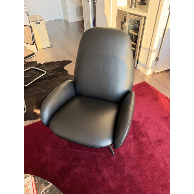 Mid-Century Modern Leather Swivel Recliner - Design Within Reach For Sale - Image 3 of 6