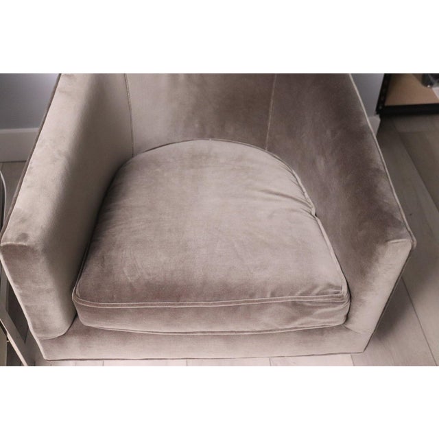 Pair of Mitchell Gold + Bob Williams Avery Velvet and Stainless Steel Barrel Chairs - Postmodern Hollywood Regency Lounge Seating For Sale - Image 9 of 17