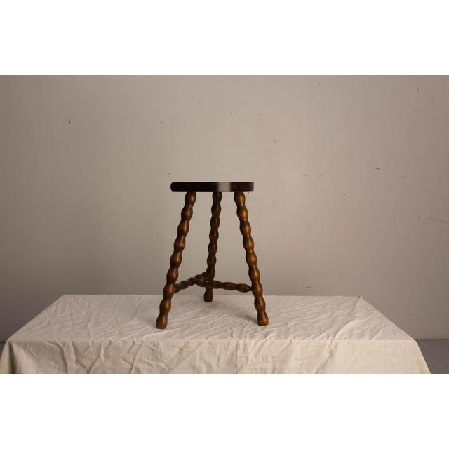 Three Legs Beech Half-Moon Shapped Stool, France, 1960 For Sale - Image 6 of 9