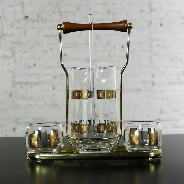Mid-Century Modern Vintage Mid-Century Modern Fred Press Glass Cocktail Caddy Set in Sun Block Pattern For Sale - Image 3 of 13
