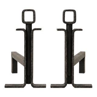 Modernist Steel Andirons, 1950s, Set of 2 For Sale
