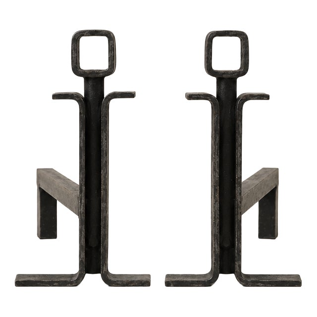 Modernist Steel Andirons, 1950s, Set of 2 For Sale