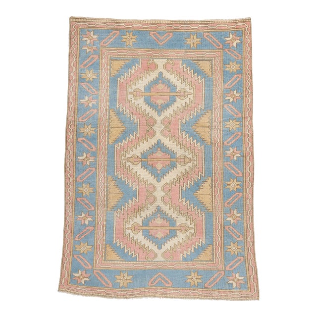 Vintage Pink Turkish Oushak Rug - 04'11 X 07'02 For Sale