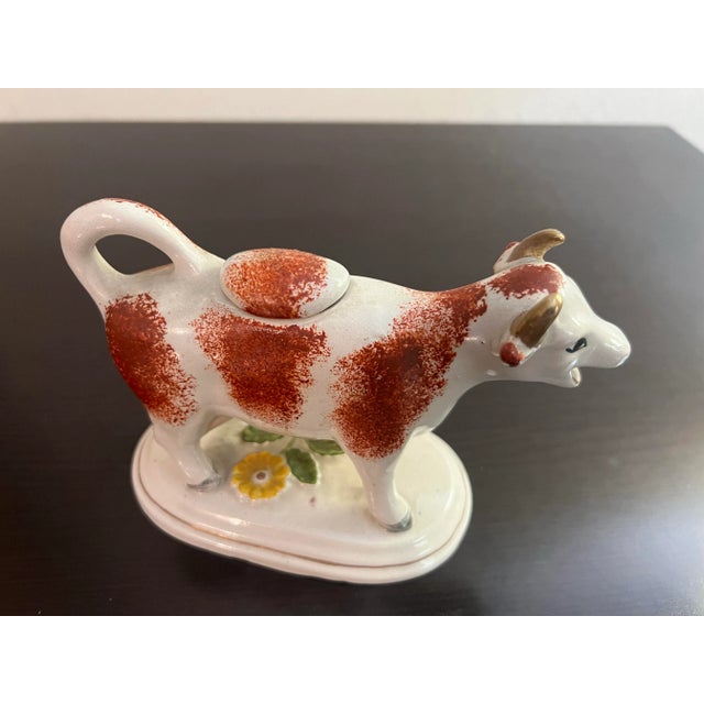 Mid 19th Century Antique Staffordshire Cow Form Figural Creamer, Circa 1860's For Sale - Image 5 of 12