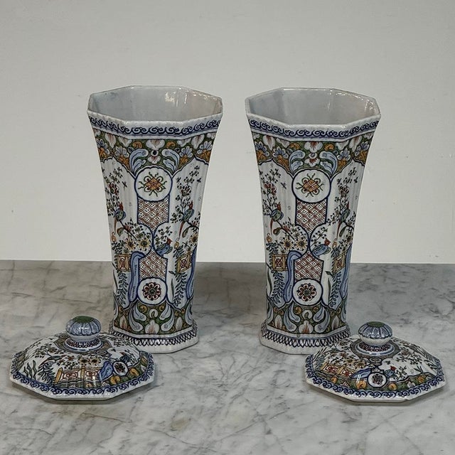Set of Three Antique Boch Frères Keramis Hand-Painted Lidded Vases For Sale - Image 17 of 18