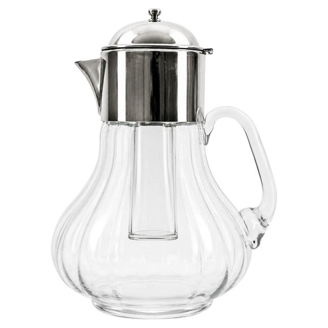 Italian Hand-Blown Glass and Silver-Plated Pitcher with Ice Insert, 1950s For Sale - Image 10 of 10