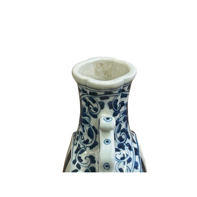 Chinese Blue White Porcelain MoonFlask Scenery Graphic Art Vase For Sale - Image 13 of 15