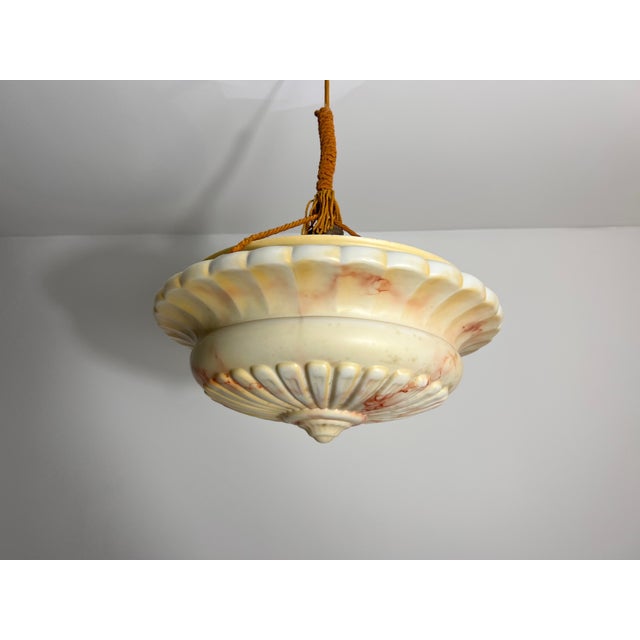 Mid-Century Modern Hand Carved Alabaster and Brass Ceiling Lamp, 1930s, Germany For Sale - Image 3 of 10