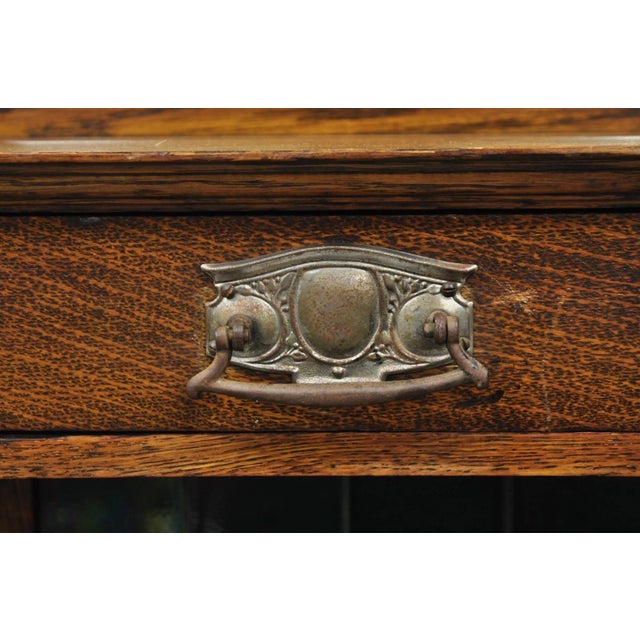 Antique English Art Nouveau Oak & Green Tile Coat Rack Umbrella Stand Hall Tree For Sale - Image 10 of 18