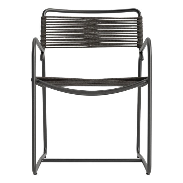 Brown Jordan Walter Lamb Aluminum Arm Chair, Textured Pewter frame with Coal fabric For Sale