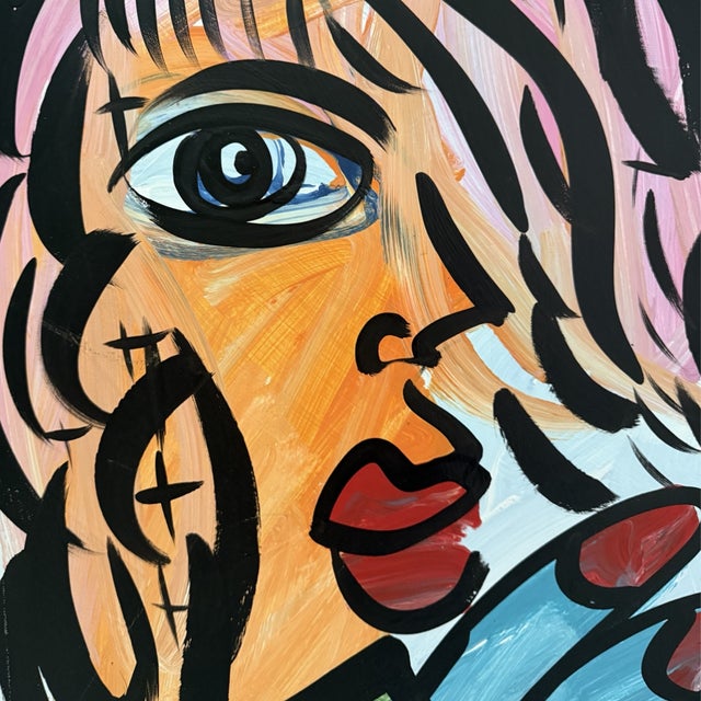 Textile Contemporary “My Friend” Peter Keil Original Mixed Media Portrait Painting 24" X 36" For Sale - Image 7 of 7