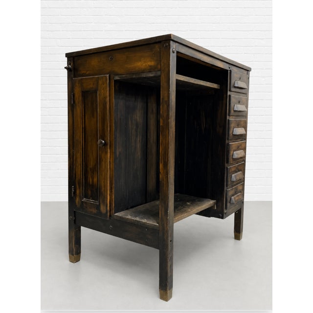 Antique Industrial Wooden Workbench Cabinet, C. 1920’s For Sale - Image 9 of 15
