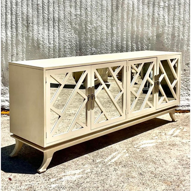 Early 21st Century Vintage Coastal Chinese Chippendale Mirrored Credenza After Century For Sale - Image 5 of 7