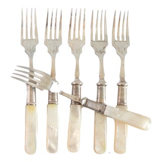 Early 20th Century Art Deco Pearl Handle Dessert Forks, Set of 6 For Sale