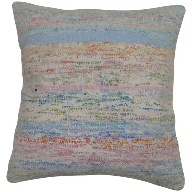 Pillow made from a vintage Turkish rag rug 16'' x 17''