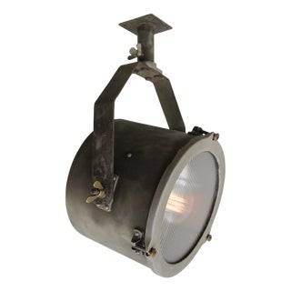 Vintage Industrial Clear Striped Glass Wall Ceiling Spotlight, 1950s For Sale
