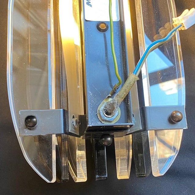 Midcentury style wall lights in acrylic, Germany 1990’s Custom made on order for a 5+ star hotel. 26 h. 16 wide. 11 deep...