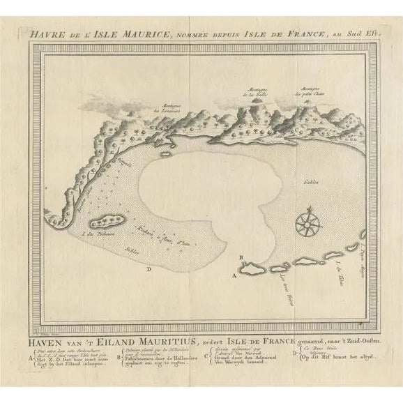 Antique Print of the Bay of Mauritius, Indian Ocean For Sale
