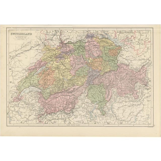Antique Map of Switzerland Canton Divisions, 1884 For Sale - Image 11 of 11