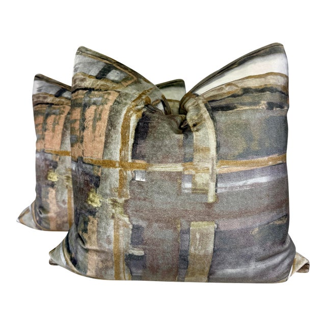 Kravet Couture "Bold Strokes" in Hazel 22" Pillows-a Pair For Sale
