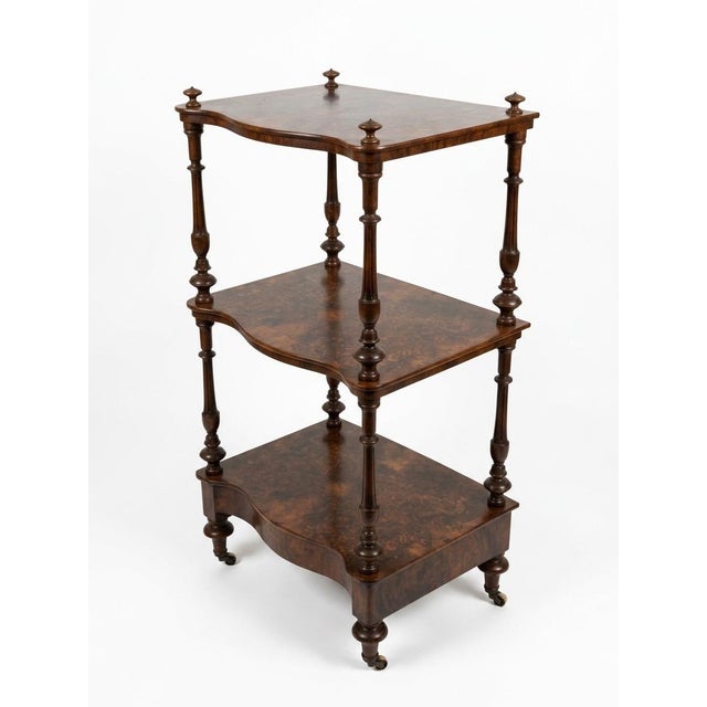 Victorian Antique Victorian Burr Walnut Whatnot / Étagère Shelf Unit For Sale - Image 3 of 12