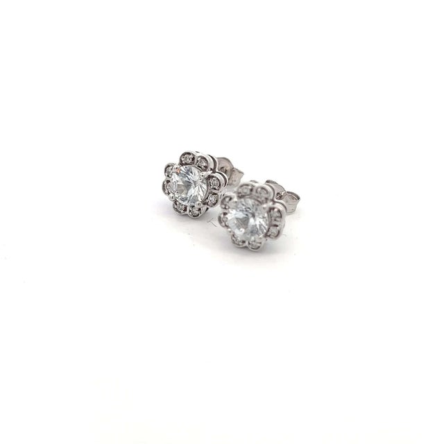 Metal Natural Sapphire Diamond Stud Earrings 14k White Gold 1.62 TCW Certified For Sale - Image 7 of 18