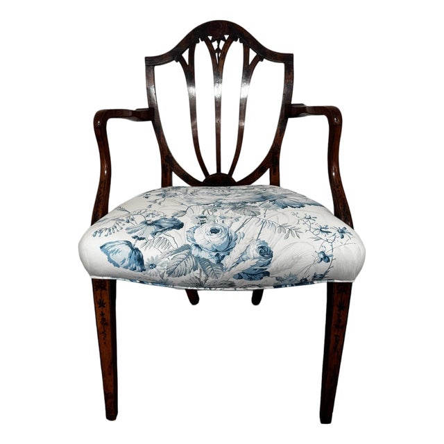 Vintage Shield Back Armchair in Blithfield Floral Fabric For Sale