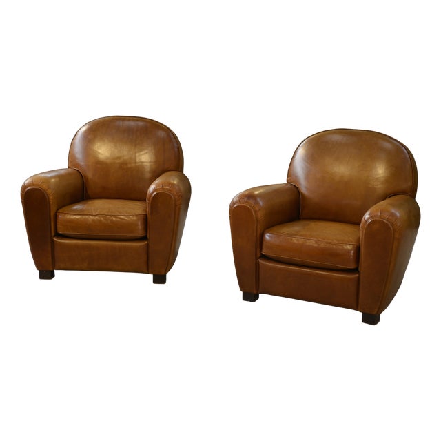 Vintage Leather Club Chairs, 2000s, Set of 2 For Sale
