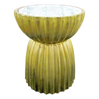 Currey & Company Rasi Antique Brass Marble Top Accent Table or Stool For Sale