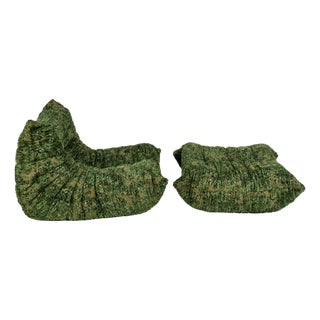 Togo Lounge Chair and Pouf in Heritage Wave Fabric by Michel Ducaroy for Ligne Roset, 1973, Set of 2 For Sale