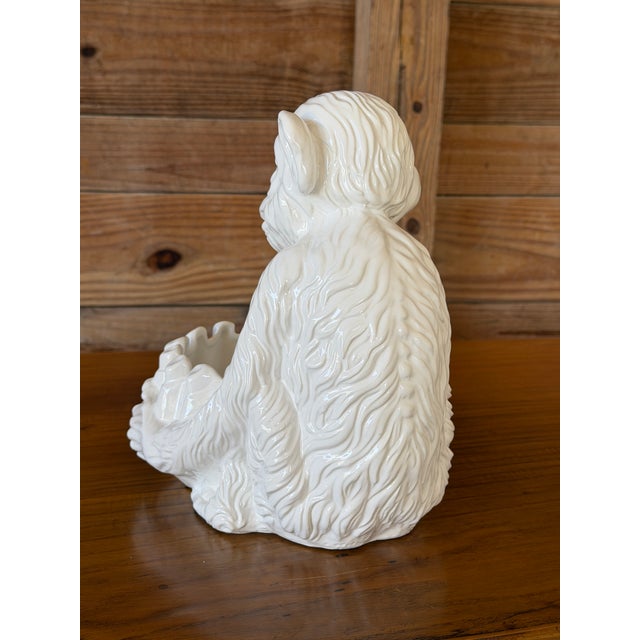 Vintage Italian Regency White Glazed Monkey Sculptural Ceramic Cachepot For Sale - Image 10 of 12