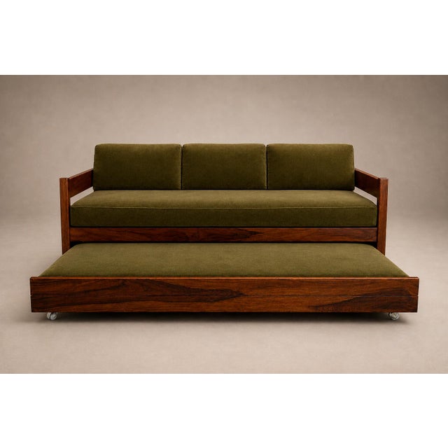 Brazilian Modern Two-in-One Rosewood Sofa & Daybed in Deep Olive Mohair, Celina For Sale - Image 9 of 18