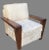 Vintage Thayer-Coggins lounge chair. Newly reupholstered in crushed velvet upholstery. Refinished walnut wood arms. As...