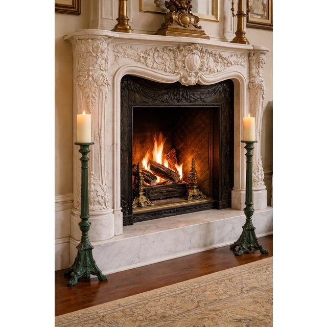 Antique 19th century cast iron floor candle stands. Original dark green paint in a relatively good condition. An...