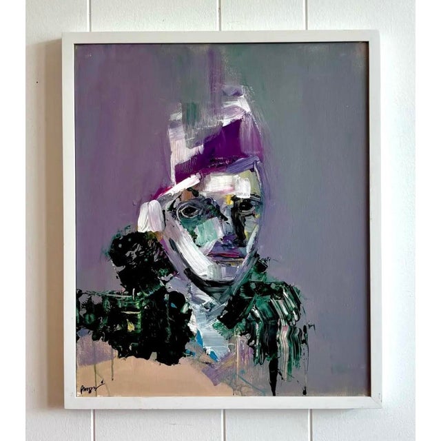 Vintage Boho Abstract Purple Tone Painting in White Frame For Sale - Image 4 of 7