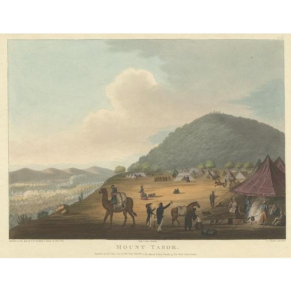 This beautifully hand-colored aquatint titled Mount Tabor presents a sweeping view of the famous biblical mountain located...