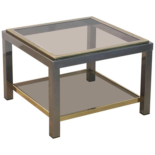 Italian Square Low Table of Brass, Chrome, and Smoked Glass by Zevi For Sale - Image 11 of 11