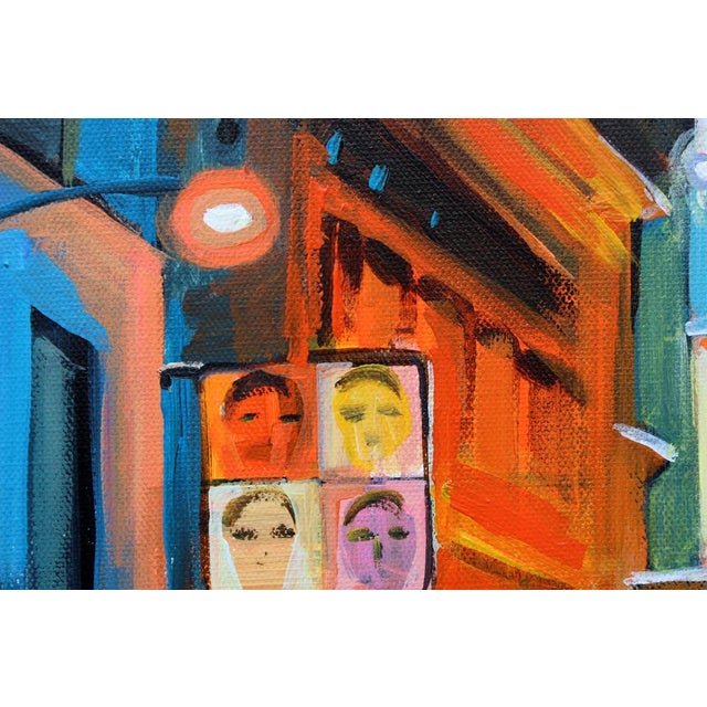 Acrylic painting of crowd walking on the streets of New York City in the evening settings. Iconic lights a nd taxi are...