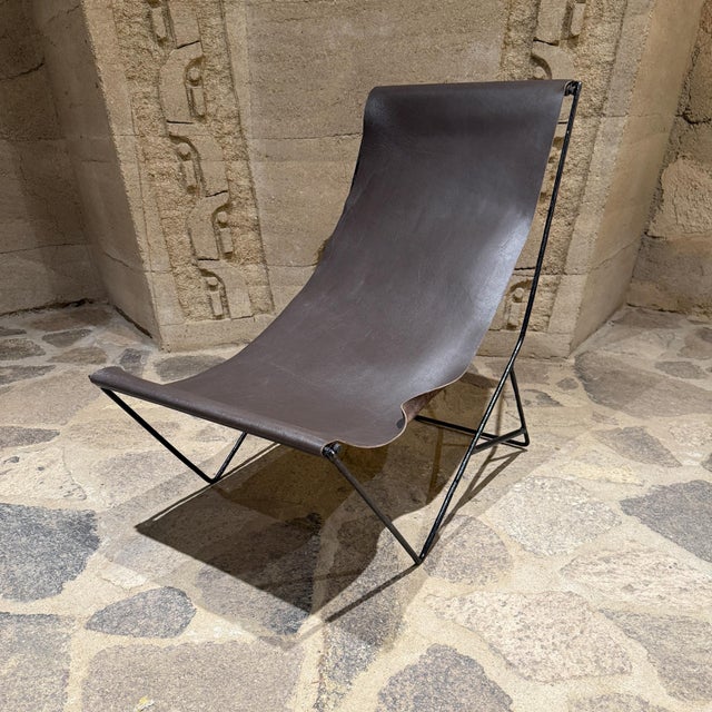 2000s Modern Studio Lounge Chair Brown Leather Sling Iron For Sale - Image 12 of 12