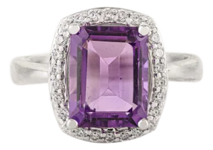 Artisan 925 Silver Octagon Cut February Birthstone Solitaire Halo Ring With Cz - Size 7
