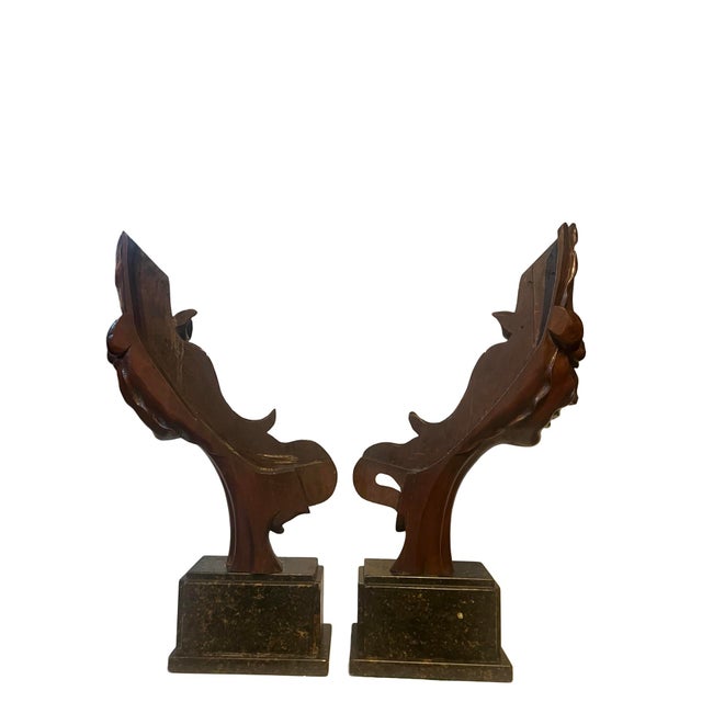 1900s Pair of Hand-Carved Architectural Figures on Marble Pedestals – Art Deco Period For Sale - Image 4 of 16