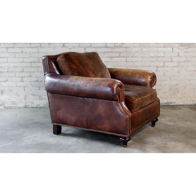 Ralph Lauren Leather and Paisley Velvet Club Chair For Sale In Boston - Image 6 of 16
