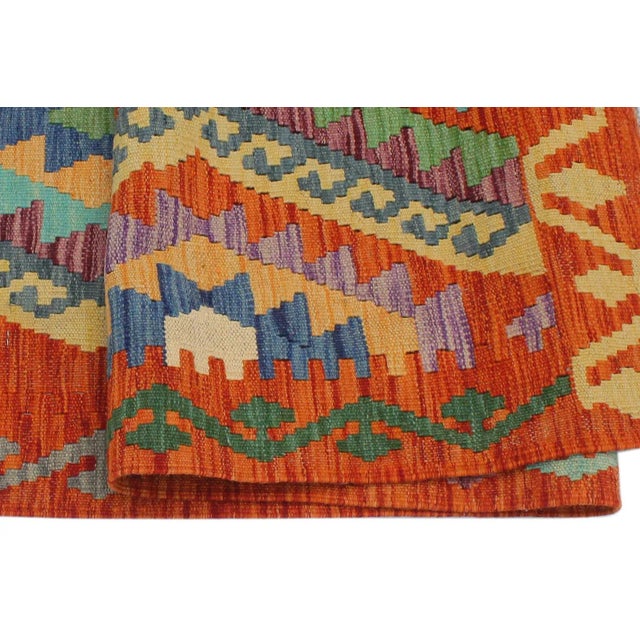Textile Bohemian Kilim Rust Blue Wool Rug - 3'5" X 4'11" For Sale - Image 7 of 7