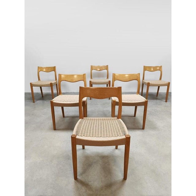 Vintage Danish Oak Paper Cord Wabi-Sabi Dining Chairs, 1960s, Set of 6 For Sale - Image 4 of 4
