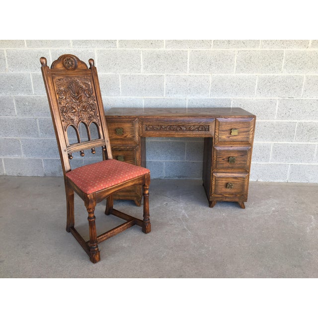 Jamestown Lounge Feudal Oak Writing Desk and Chair 2 Pieces Chairish