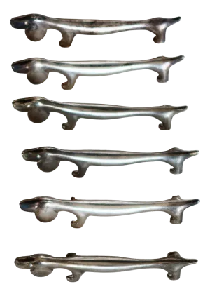 Vintage Dachshund Knife Rests in Patinated Silver Metal, 1970s, Set of 6