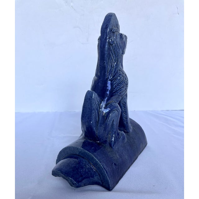 • Vintage Chinese Cobalt Blue Glazed Figural Architectural Roof Tile Guardian Beast - 8" For Sale - Image 9 of 10