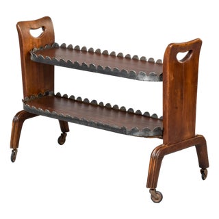 Early 20th Century English Rolling Trolley With Scalloped Gallery For Sale