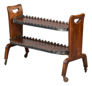Early 20th Century English Rolling Trolley With Scalloped Gallery