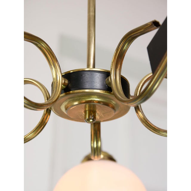 Mid-Century Modern Italian Brass and Opaline Chandelier, 1960 For Sale - Image 4 of 18